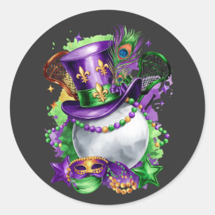 Pegatina Redonda Atractivo Mardi Gras Mix Lacrosse Costume Festivid