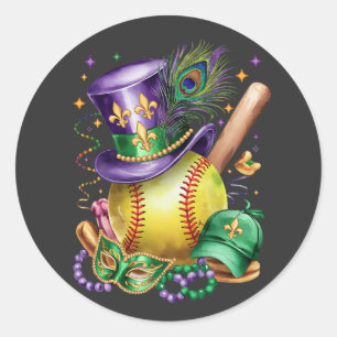 Pegatina Redonda Atractivo Mardi Gras Mix Softball Costume Festivid