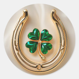 Pegatina Redonda Atrapado afortunado con la herradura del oro