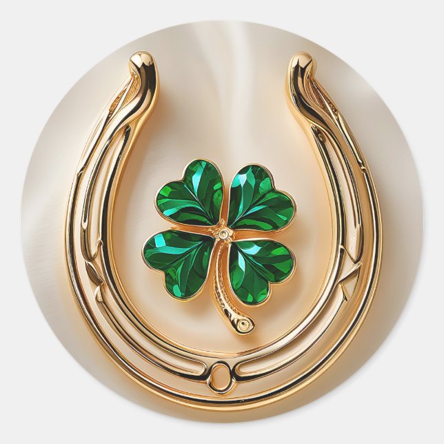 Pegatina Redonda Atrapado afortunado con la herradura del oro (Anverso)