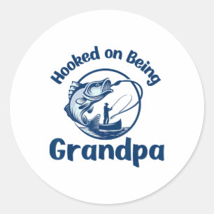 Pegatina Redonda Atrapado en ser el abuelo pescando