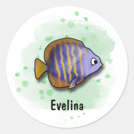 Pegatina Redonda Atrapar el divertido con pescado de agua salada