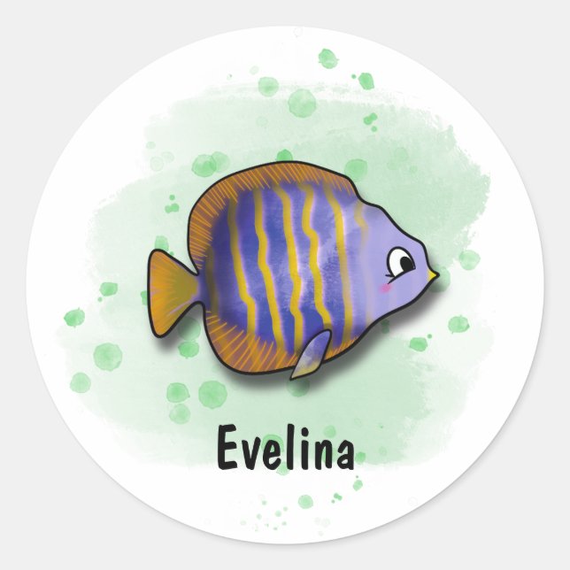 Pegatina Redonda Atrapar el divertido con pescado de agua salada (Anverso)