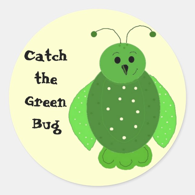 Pegatina Redonda Atrapar el Green Bug (Anverso)