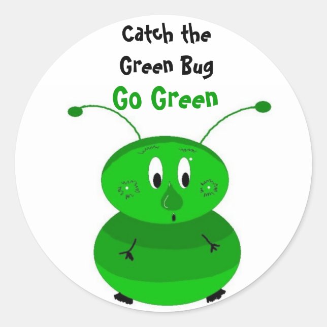 Pegatina Redonda Atrapar el Green Bug (Anverso)