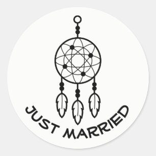 Pegatina Redonda Atrapasueños Boho Recién Casados Boda Negro