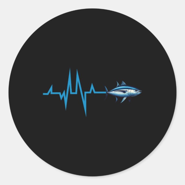 Pegatina Redonda Atún rojo latido Ekg Pescado de mar profundo (Anverso)