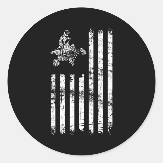 Pegatina Redonda Atv Bandera Americana Cuatro Ruedas En Bicicleta C (Anverso)