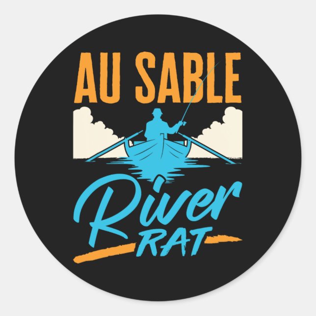 Pegatina Redonda Au Sable River Rat Rafting Canoeing Fishing Boatin (Anverso)