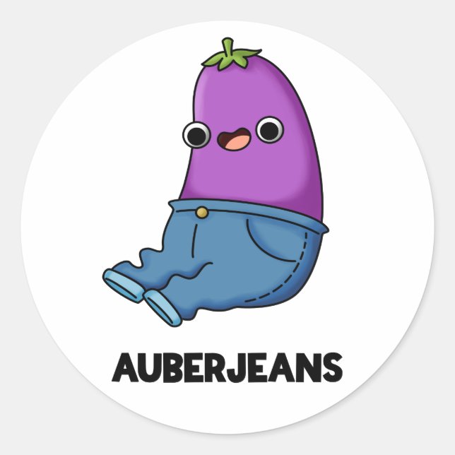 Pegatina Redonda Auberjeans Funny Eggplant Pun (Anverso)