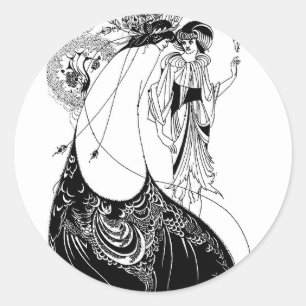 Pegatina Redonda Aubrey Beardsley La Falda del Pavo Real Art Nouvea