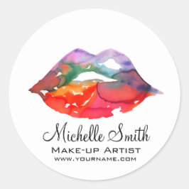 Pegatina Redonda Audaces labios arcoíris acuarela dibujo maquillaje
