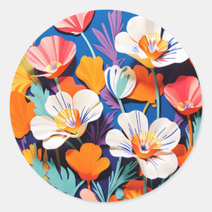 Pegatina Redonda Audaces Pop Art California Poppies