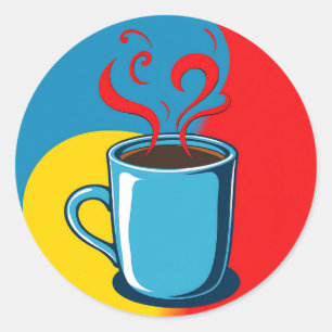 Pegatina Redonda Audaz arte del café con nadadores exagerados