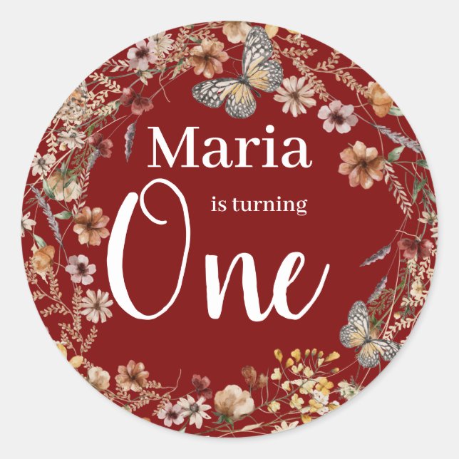 Pegatina Redonda Audaz Bebé Floral Rusa Floral (Anverso)