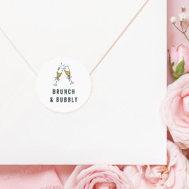 Pegatina Redonda Audaz Brunch & Bubbly Faux Gold Purpurina Champagn