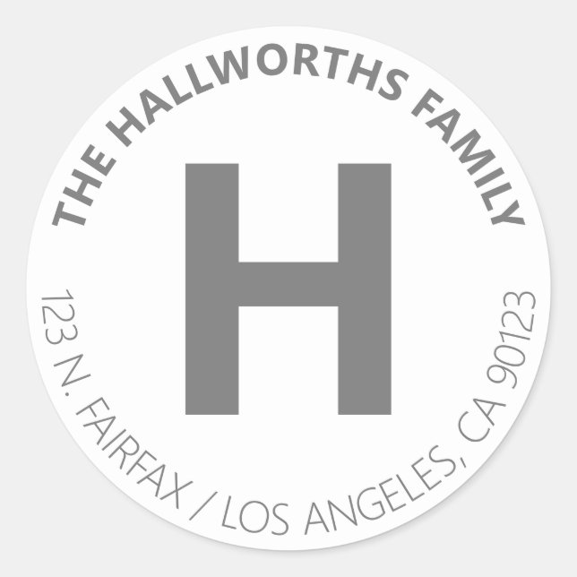 Pegatina Redonda Audaz dirección de devolución moderna en blanco y  (Anverso)