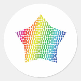 Pegatina Redonda Audaz estrella del hongo arcoiris y del patrón de