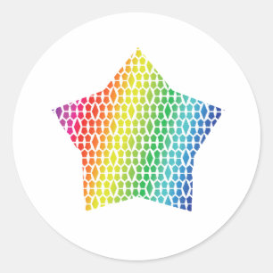 Pegatina Redonda Audaz estrella del hongo arcoiris y del patrón de