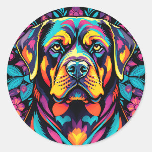 Pegatina Redonda Audaz perro de Rottweiler