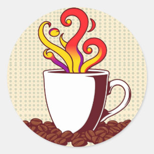 Pegatina Redonda Audaz Retro De La Copa De Café De Arte Pop