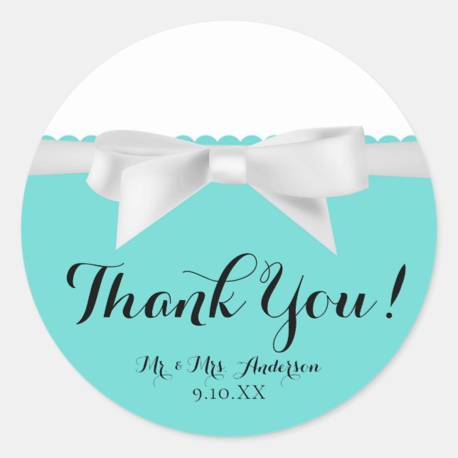 Pegatina Redonda Audrey Verde azulado Blanco Bow Modern Glam Sweet  (Anverso)