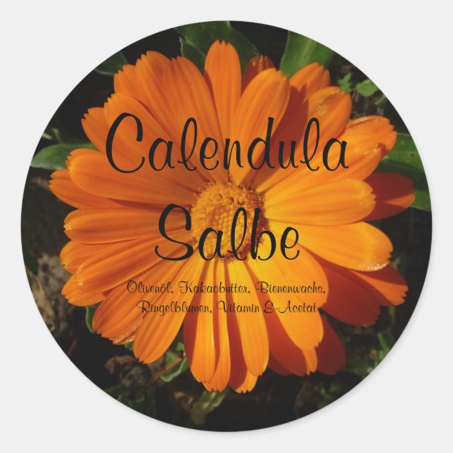Pegatina Redonda Aufkleber, Calendula / Ringelblumen Salbe (Anverso)
