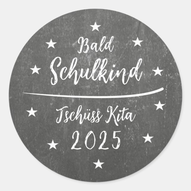 Pegatina Redonda Aufkleber | Einschulung - Bald Schulkind - Tafel (Anverso)