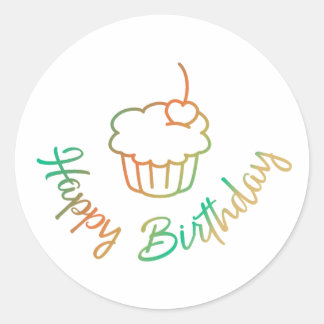 Pegatina Redonda Aufkleber Happy Birthday mit Muffin