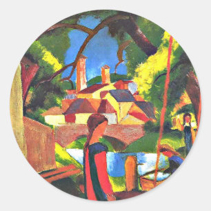 Pegatina Redonda August Macke, pintura infantil en la fuente,