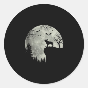 Pegatina Redonda Aúl De La Luna De Perro En El Bosque Halloween Per