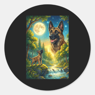 Pegatina Redonda Aullando a la luna meme animal perro belga