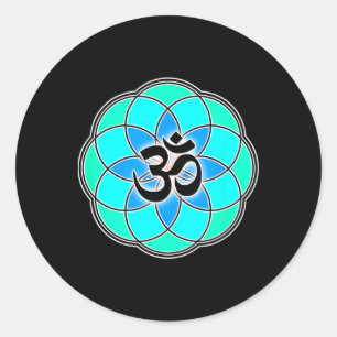 Pegatina Redonda Aum Sign Yoga Meditación Semilla De Vida Flor De L