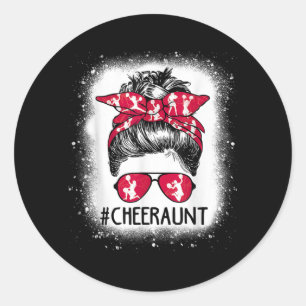 Pegatina Redonda Aunt Life Messy Bun CheerLeader Madres Encadenadas