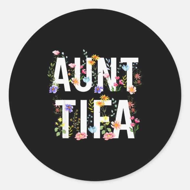 Pegatina Redonda Aunt Tifa - Retro Wildflowers Floral Feminist Mom  (Anverso)