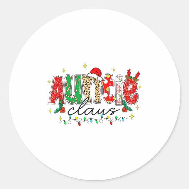 Pegatina Redonda Auntie Claus Aunt Christmas Lights Pajama Family M (Anverso)