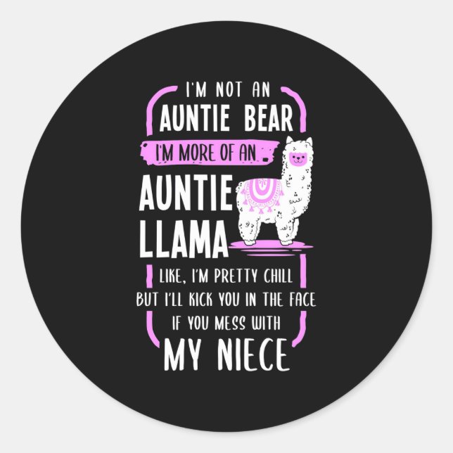 Pegatina Redonda Auntie Llama (Anverso)