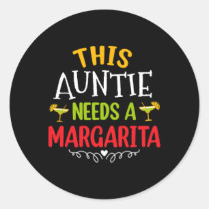 Pegatina Redonda Auntie Margarita Cinco De Mayo Sombrero Aunties Fu