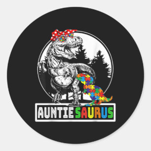Pegatina Redonda Auntiesauro T Rex Dinosaurio Tía Saurus Autismo A
