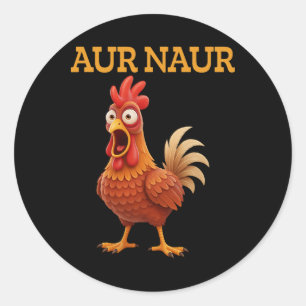Pegatina Redonda Aur Naur Pollo Meme Dibujos Animados Gallo Diverti