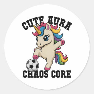 Pegatina Redonda Aura adorable fútbol unicornio Caos Core Solo chic