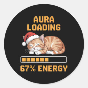Pegatina Redonda Aura de gato cargando 67 por ciento de energía div