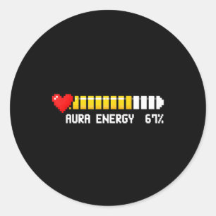 Pegatina Redonda Aura Energía 67 Por Ciento Meme Jugador Juego De V