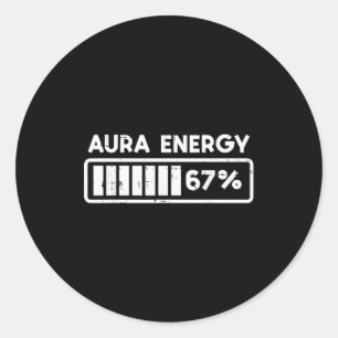 Pegatina Redonda Aura Energy 67 Número Divertido 6 7 Meme Niños Jóv