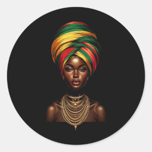 Pegatina Redonda Auricular de mujer afroafricana Chica negra con pa