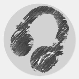 Pegatina Redonda auricular negro del disc jockey de la música