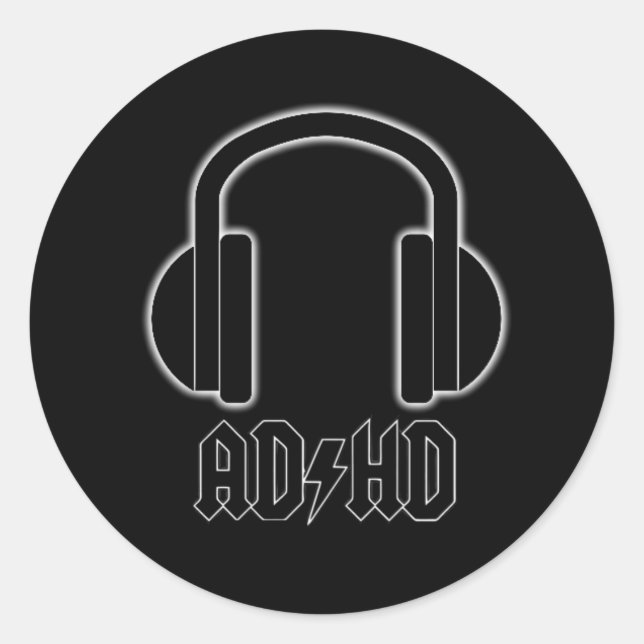 Pegatina Redonda Auriculares ADHD de vuelta en negro (parodia de AC (Anverso)
