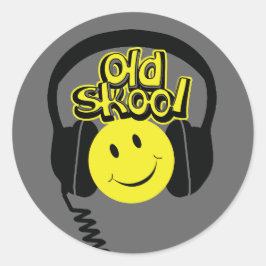 Pegatina Redonda Auriculares antiguos de música skool sonrisa pegat