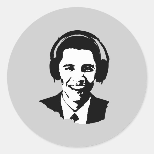 Pegatina Redonda Auriculares Barack Obama (Anverso)