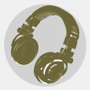 Pegatina Redonda auriculares con música DJ